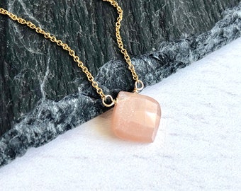 Peach Moonstone Heart Pendant with 28 adjustable black cord peach moonstone jewelry Peach Moonstone Necklace Healing Crystal Necklace