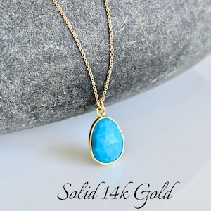Turquoise Necklace, December Birthstone, Solid 14k Gold Genuine Turquoise Oval Pendant in Real Yellow Gold, Turquoise Jewelry, Gift for her