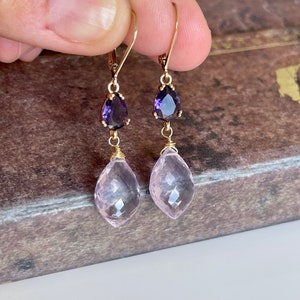 Amethyst Statement Earrings, Dark and Light Purple Dangle Earrings in Gold, February Birthstone, Lavender Elegant Drop Earrings Gift for her image 9