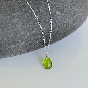 Peridot Necklace, August Birthstone, Lime Green Necklace, Tiny Peridot Pendant, Minimalist Drop Layering Necklace, Gift for her under 30 image 9