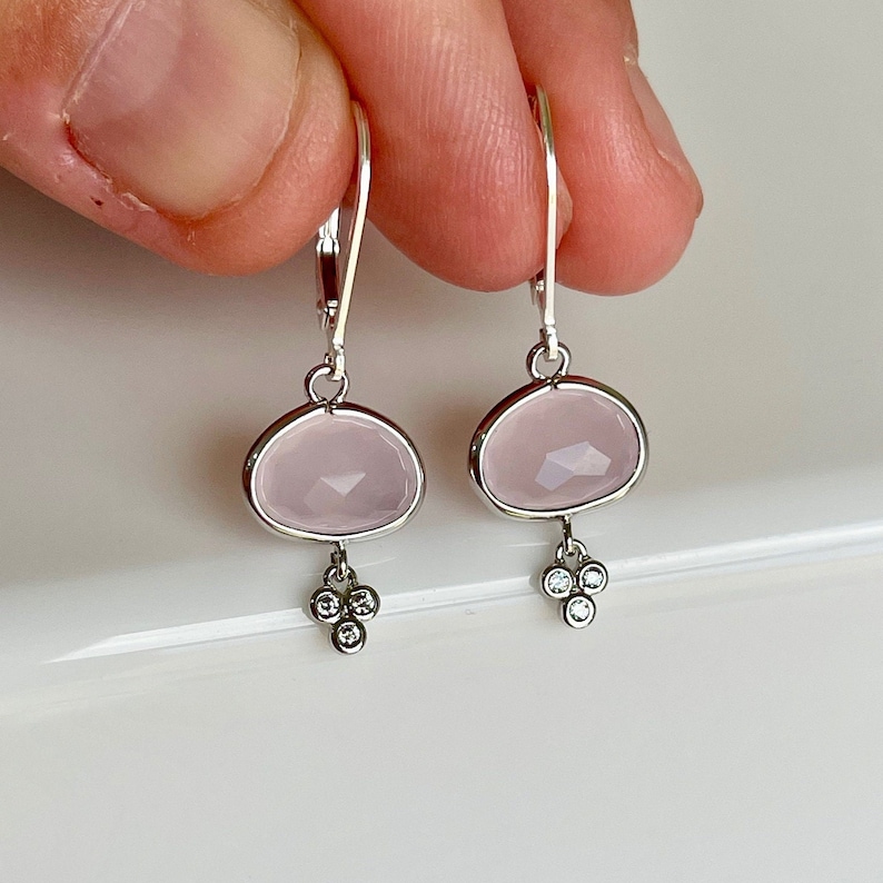 Rose Quartz Earrings Oval Blush Pink Earrings Light Pink image 9