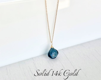 Blue Topaz Necklace, December Birthstone, London Blue Topaz Pendant, Solid 14k Gold, Real Gold Jewelry, Minimalist Blue Necklace, Mom Gift