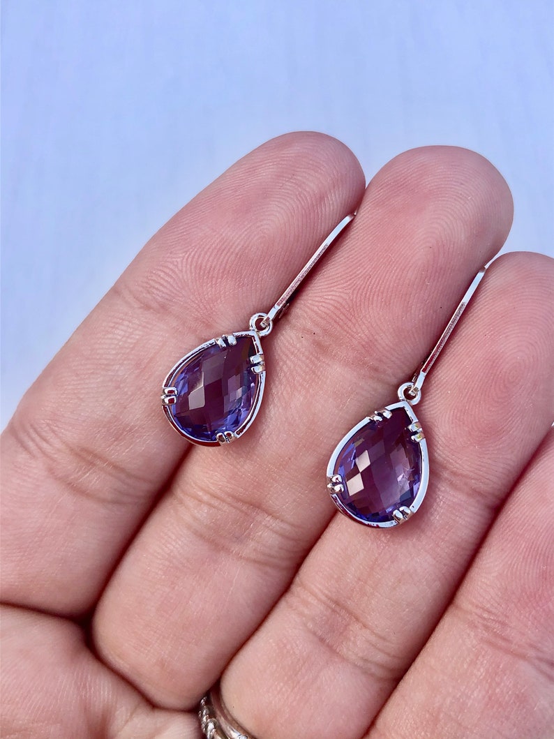 Amethyst Earrings February Birthstone Purple Teardrop Gem image 9