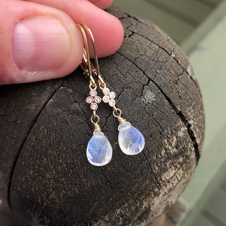 Citrine and Rainbow Moonstone Dangle Earrings main image 1