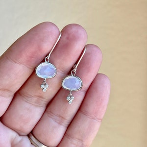 Opalite Earrings, White Opal Oval Earrings in Gold or Silver, Mint Minimalist Dainty Drops, October Birthstone Delicate Small Jewelry Gift image 9