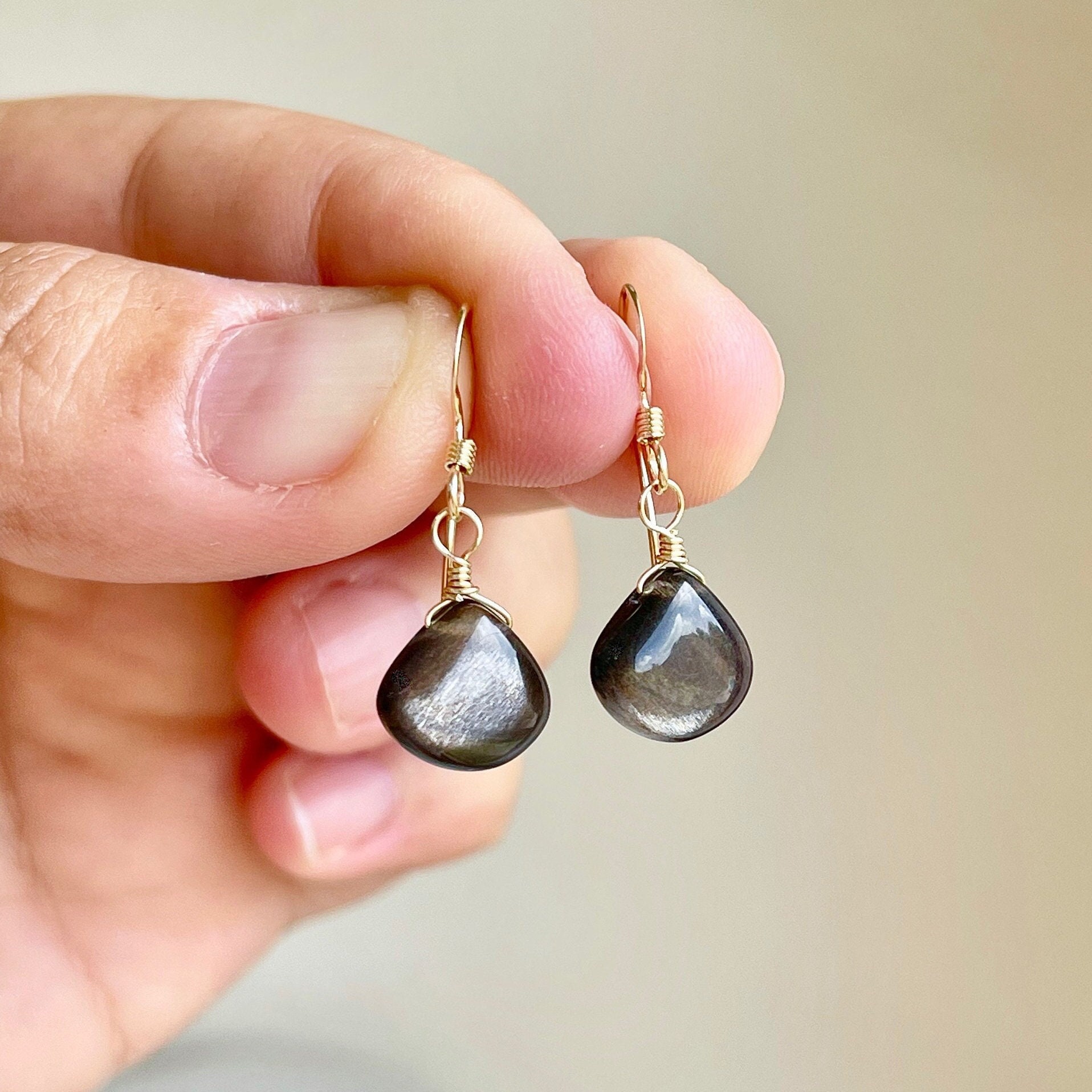 Black Moonstone Earrings, Brown Teardrop Earrings, June Birthstone, Minimalist Drop Earrings, Simple Brown Moonstone Jewelry, Gift for her