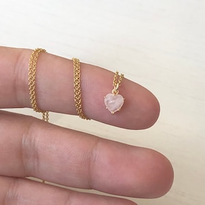 Tiny Heart Necklace, Rose Quartz Heart Pendant, Small Pink Delicate Necklace, Minimalist Layering Jewelry, Gift for her, Love Necklace, Mom image 7