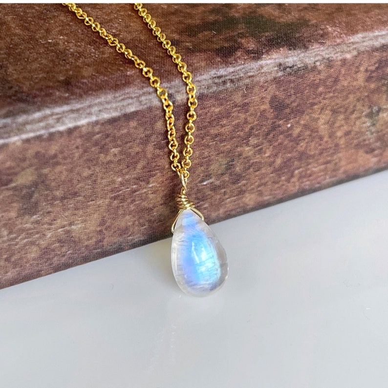 Rainbow Moonstone Necklace Smooth Rainbow Moonstone Teardrop image 5