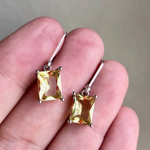 Citrine Earrings, Yellow Citrine Emerald Cut Dangle Drops in Gold or Silver, November Birthstone, Summer Yellow Jewelry, Gift for women image 9