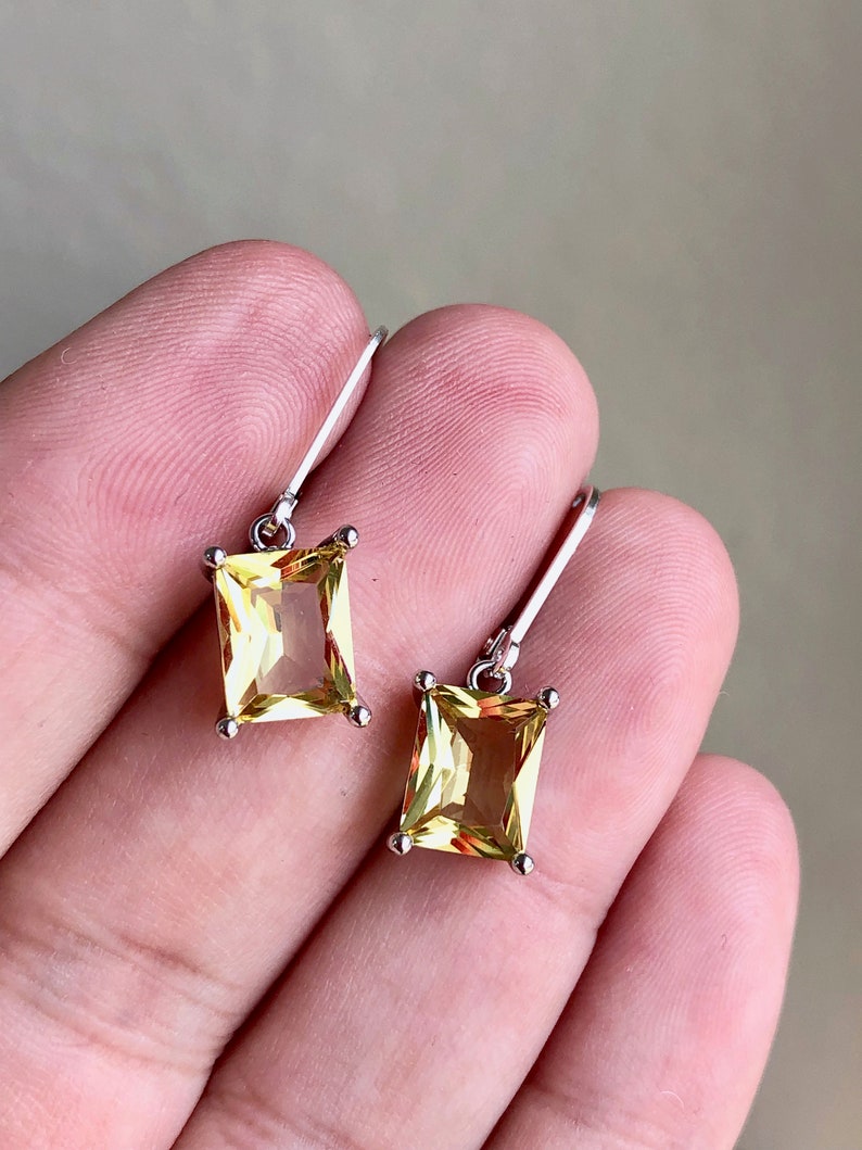 Citrine Earrings, Yellow Citrine Emerald Cut Dangle Drops in Gold or Silver, November Birthstone, Summer Yellow Jewelry, Gift for women image 9