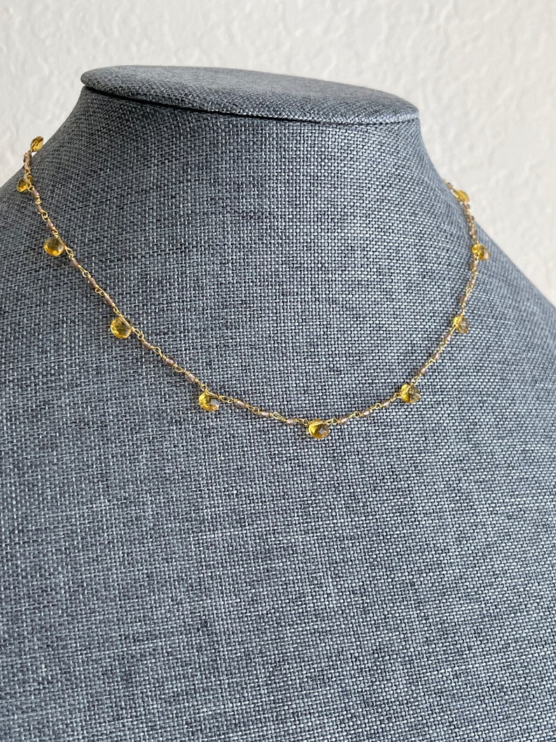 Yellow Topaz Necklace, November Birthstone, Yellow Beaded Choker in Gold Filled, Wire wrapped Dainty Minimalist Necklace, Mother's Day Gift image 8