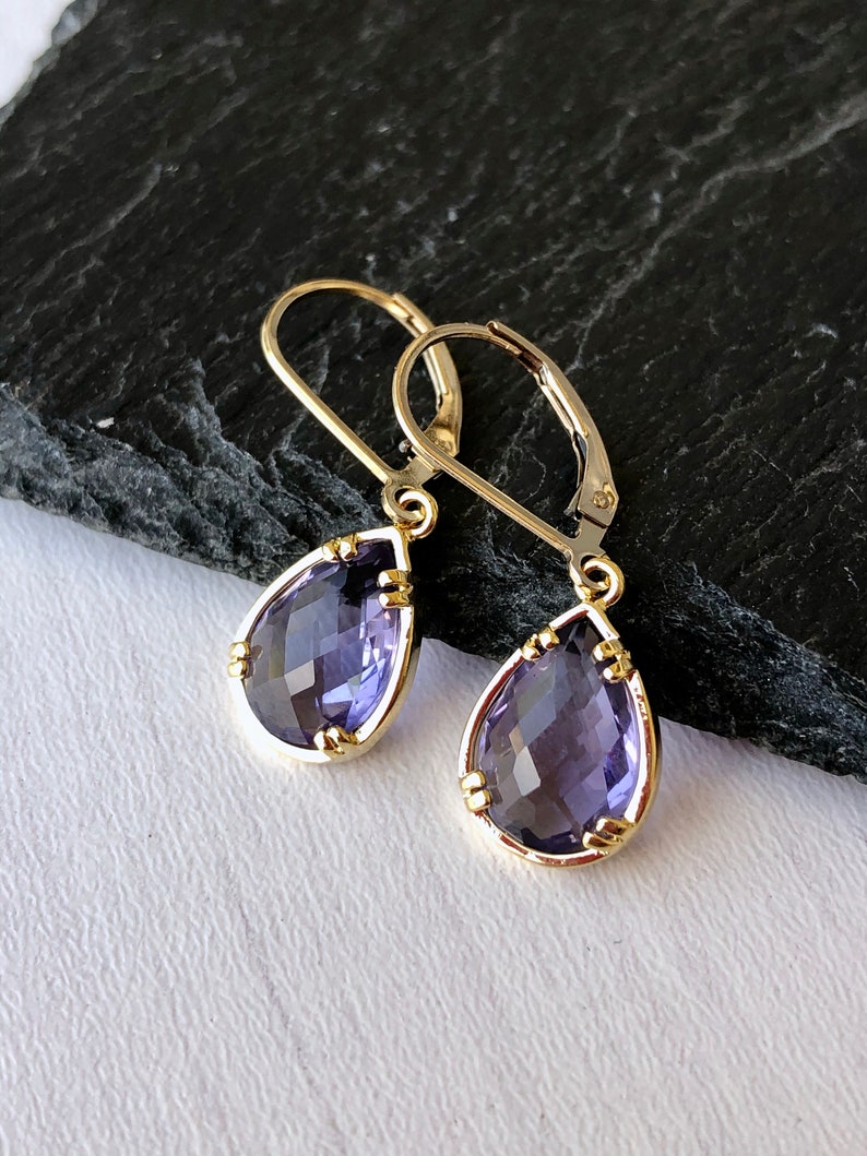 Amethyst Earrings February Birthstone Purple Teardrop Gem image 2