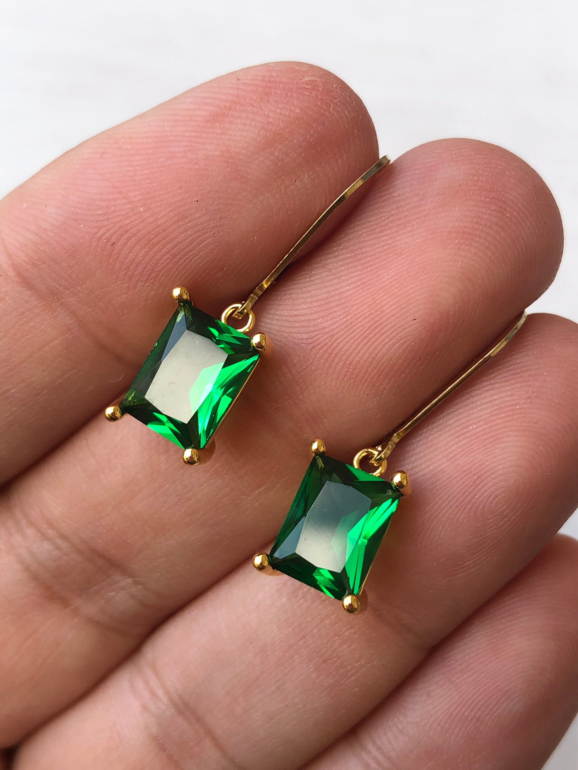 Emerald Earrings May Birthstone Dark Green Rectangle | Etsy