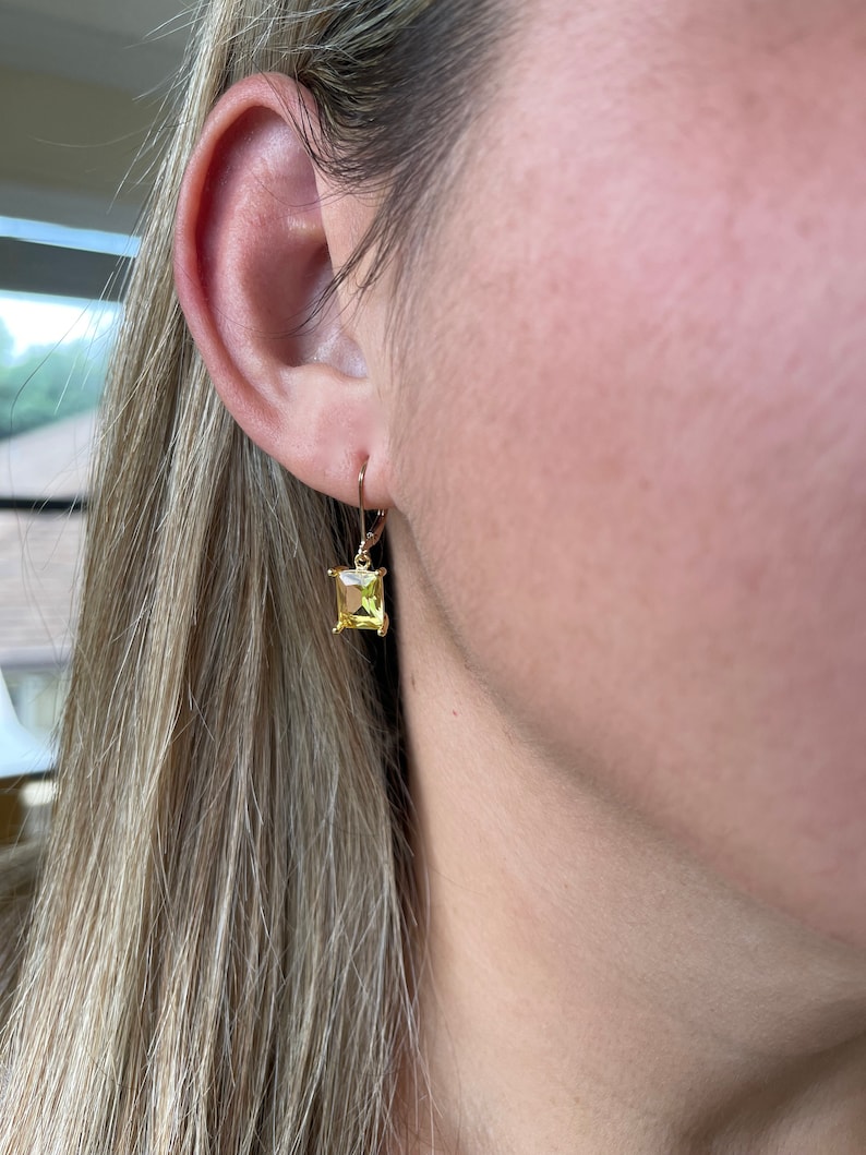 Citrine Earrings, Yellow Citrine Emerald Cut Dangle Drops in Gold or Silver, November Birthstone, Summer Yellow Jewelry, Gift for women image 3