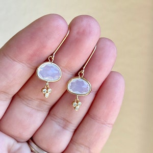 Opalite Earrings, White Opal Oval Earrings in Gold or Silver, Mint Minimalist Dainty Drops, October Birthstone Delicate Small Jewelry Gift image 4