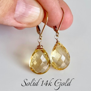 Yellow Topaz Earrings, Yellow Teardrop Statement Earrings in Solid 14k Gold, November Birthstone, Canary Yellow Drops, Mother&#39;s Day Gift