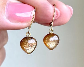 Silk Moonstone Earrings, June Birthstone, Brown Teardrop Earrings, Beige Small Acorn Earrings Gold or Silver, Gemstone Jewelry Gift for Mom