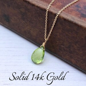 Peridot Necklace, August Birthstone, Green Peridot Pendant, Solid 14k Gold, Peridot Jewelry , Real Gold Necklace, Minimalist Gold Jewelry image 10