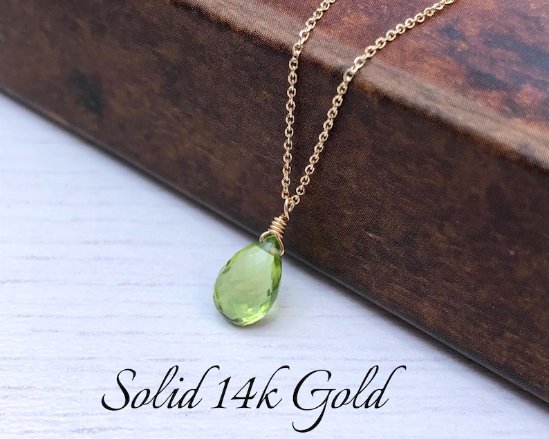 Peridot Necklace, August Birthstone, Green Peridot Pendant, Solid 14k Gold, Peridot Jewelry , Real Gold Necklace, Minimalist Gold Jewelry image 10