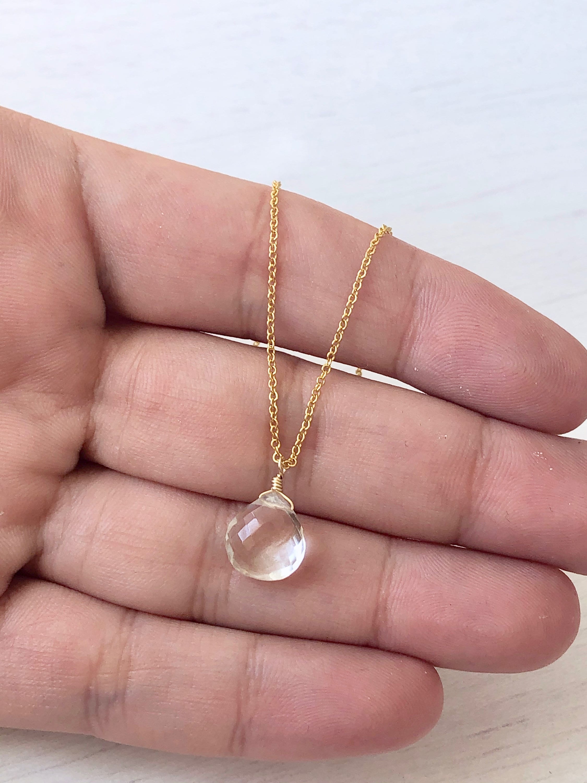 White Topaz Necklace Clear Teardrop Pendant Solid 14k Gold Etsy UK