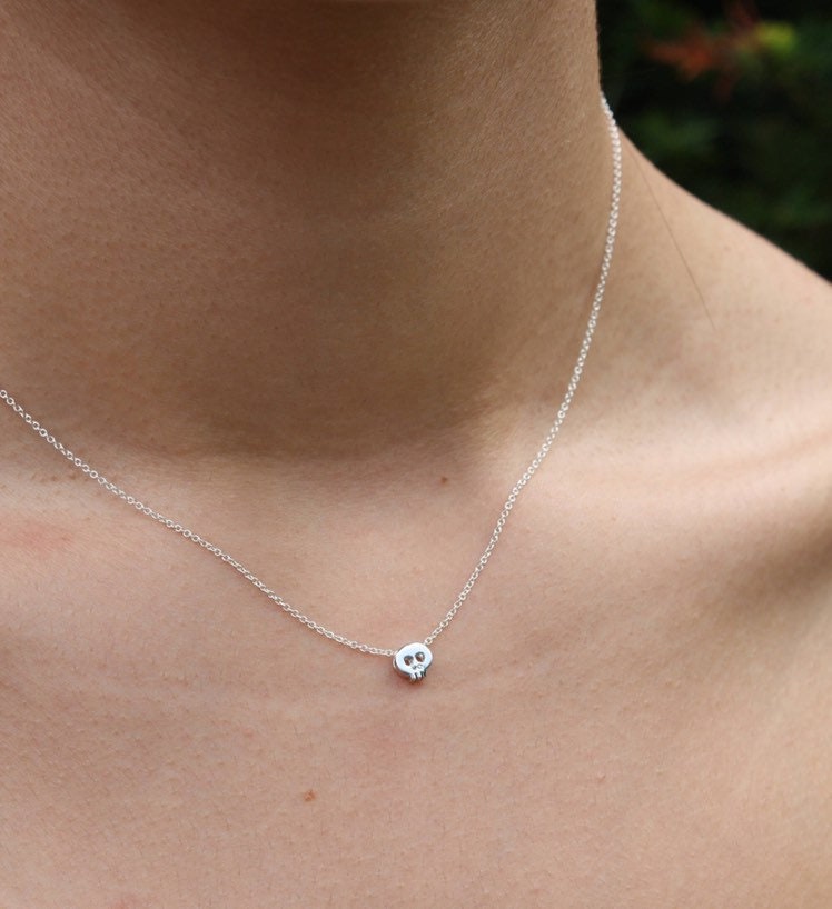 Tiny Skull Necklace Dainty Skull Necklace Halloween Skull Charm Gift under 25 Cute Skull Layering Necklace Halloween Jewelry for her