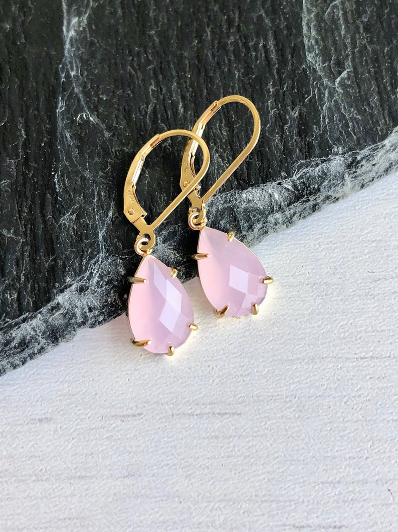 Rose Quartz Earrings Pink Teardrop Earrings Blush Pink Etsy