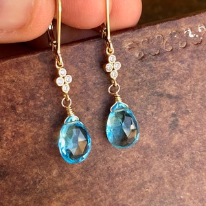 Blue Topaz Earrings, December Birthstone, Sky Blue Teardrop Dangle Earrings, Minimalist Earrings Gold or Silver, Blue Jewelry Gift for Bride image 7