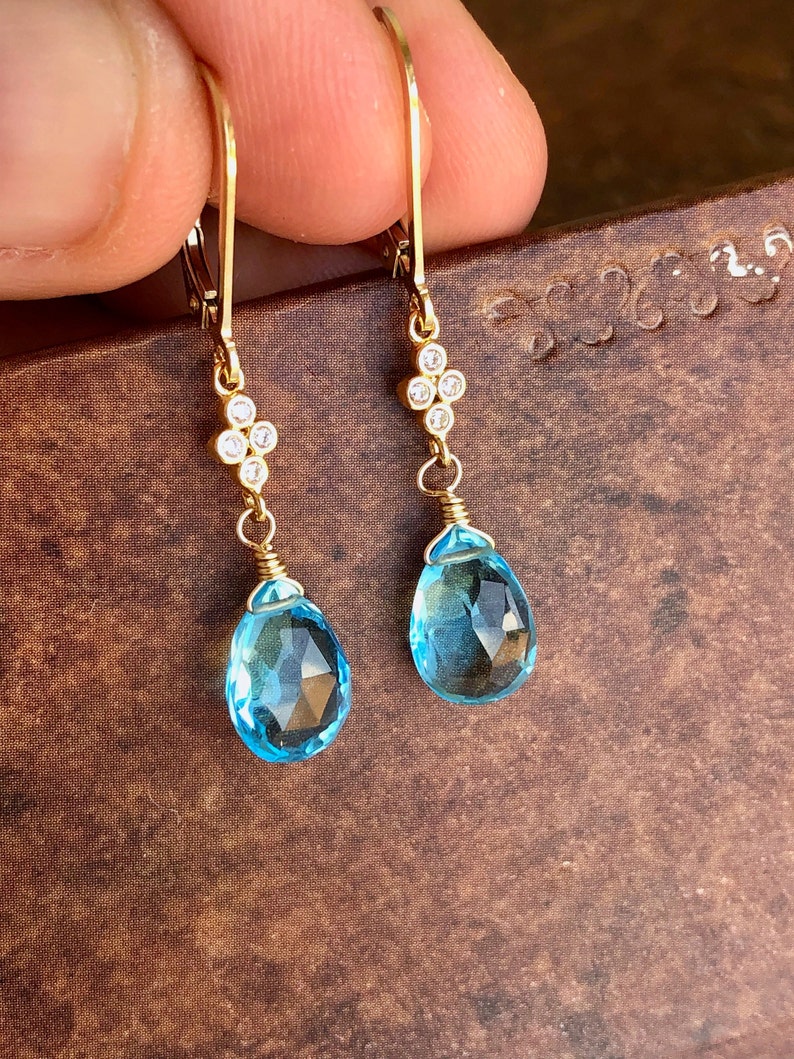 Blue Topaz Earrings, December Birthstone, Sky Blue Teardrop Dangle Earrings, Minimalist Earrings Gold or Silver, Blue Jewelry Gift for Bride image 7