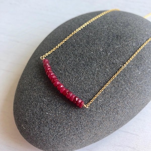 Ruby Necklace, July Birthstone, Ruby Horizontal Beaded Pendant Necklace, Dainty Ruby Necklace, Boho Ruby Necklace, Minimalist gift for her.