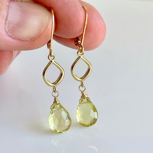 Lemon Topaz Earrings, November Birthstone, Yellow Topaz Teardrop Elongated Earrings in Gold or Silver, Yellow November Gift for women