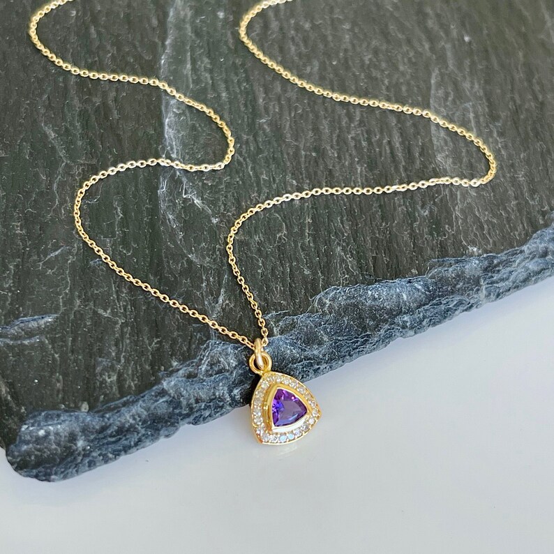 Amethyst Necklace, Purple Amethyst and Diamond Pendant in Solid 14k Gold Chain, February Birthstone, Gold Minimalist Jewelry Gift for women image 8