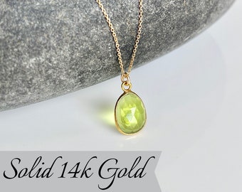 Peridot Necklace, Lime Green Peridot Pendant in Solid 14k Gold, August Birthstone, Peridot Jewelry Anniversary Gift, Birthday gift for her