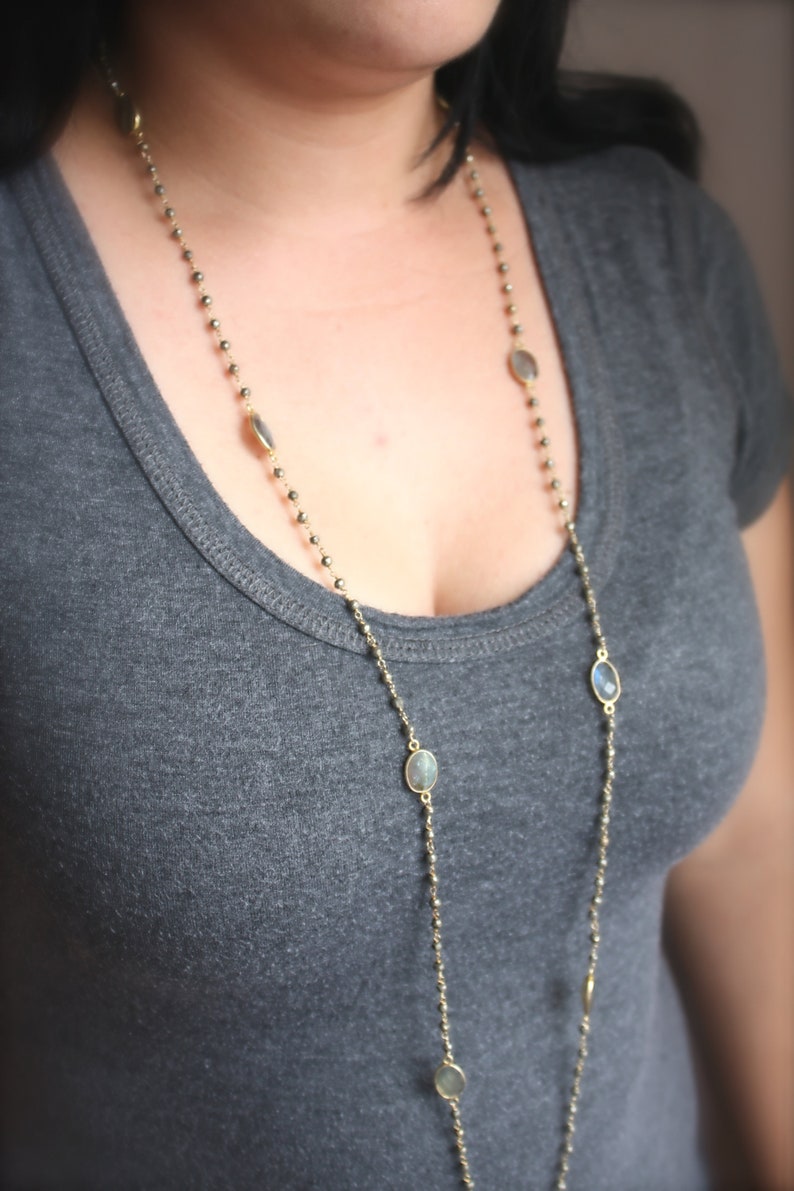 •NYX• pyrite + labradorite mixed metal necklace (26