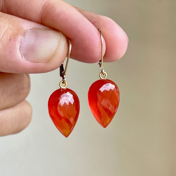 Carnelian Earrings, July Birthstone, Orange Carnelian Teardrop Statement  Earrings in Gold or Silver, Carnelian Jewelry, July Gift for Her - Etsy