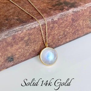 Rainbow Moonstone Necklace, Solid 14k Gold Pendant, June Birthstone, Real Gold Moonstone Jewelry , Birthday gift for her, Mother's Day Gift