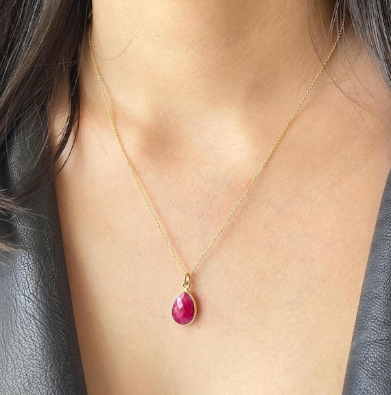 Pendentif En Or 18k Avec Pierre Goutte D'eau - Rubis Et Améthyste - Bijou Ancien D'occasion