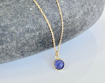 Tanzanite Necklace, Tiny Round Periwinkle Tanzanite Pendant, Tiny Drop Necklace in Gold, Purple Layering Jewelry, Boho Delicate Gift for her