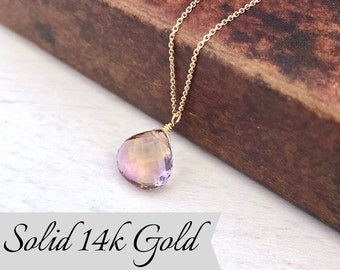 ALARRI 3.6 Carat 14K Solid Gold Counting Kisses Amethyst Necklace 