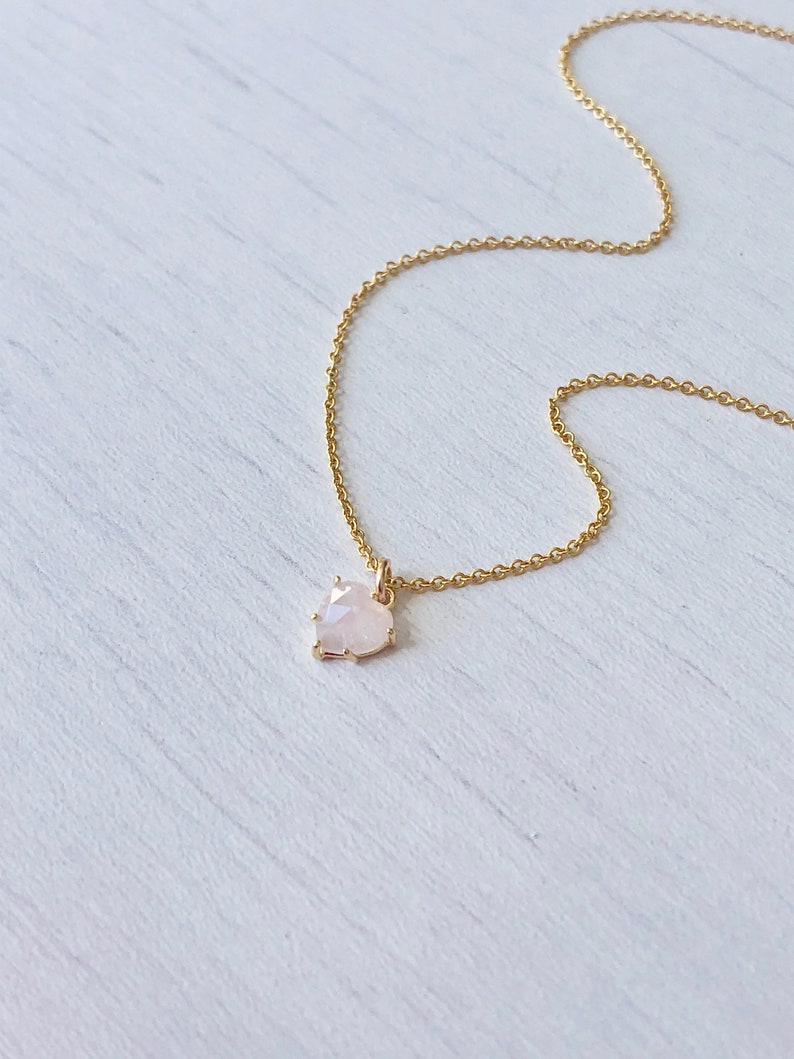 Tiny Heart Necklace, Rose Quartz Heart Pendant, Small Pink Delicate Necklace, Minimalist Layering Jewelry, Gift for her, Love Necklace, Mom image 4