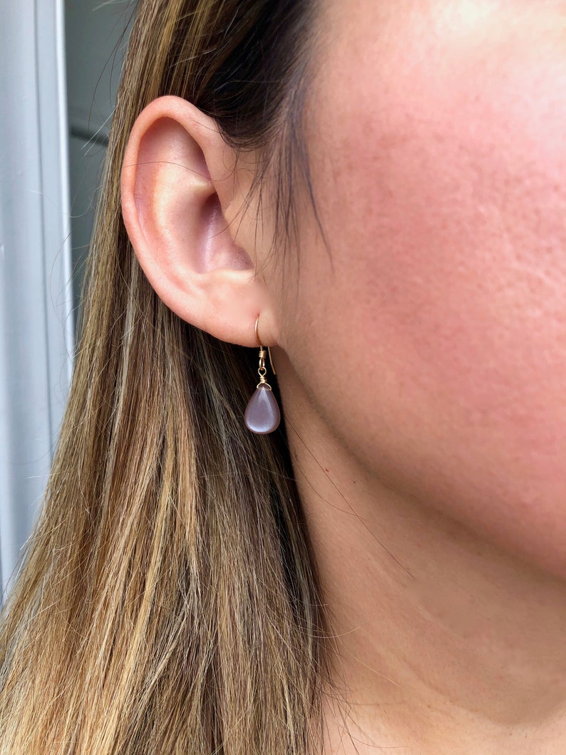 Brown Moonstone Earrings Blush Teardrop Earrings June Etsy