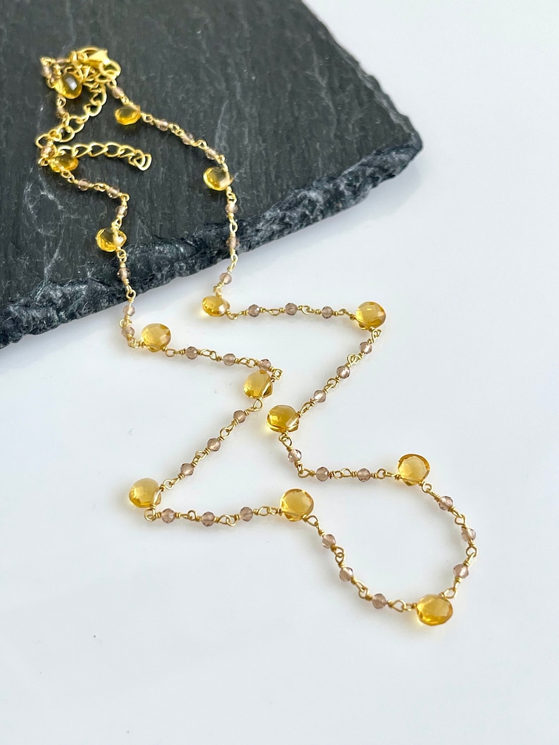 Yellow Topaz Necklace, November Birthstone, Yellow Beaded Choker in Gold Filled, Wire wrapped Dainty Minimalist Necklace, Mother's Day Gift image 1