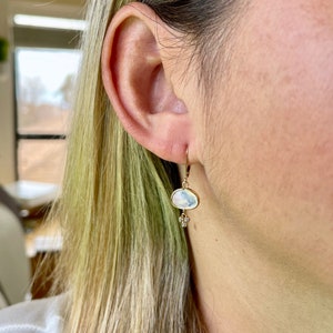Opalite Earrings, White Opal Oval Earrings in Gold or Silver, Mint Minimalist Dainty Drops, October Birthstone Delicate Small Jewelry Gift image 3