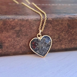 Black Sunstone Heart Necklace, Charcoal Sparkly Heart Pendant in Gold Filled, Love Minimalist Layering Jewelry, Girlfriend Anniversary Gift
