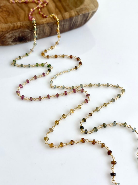 Double Strand Tourmaline Station Bead Necklace Gold-plated Sterling Silver Double Strand Tourmaline Station Bead Necklace Gold-plated Sterling Silver
