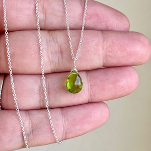 Peridot Necklace, August Birthstone, Lime Green Necklace, Tiny Peridot Pendant, Minimalist Drop Layering Necklace, Gift for her under 30 Sterling Silver