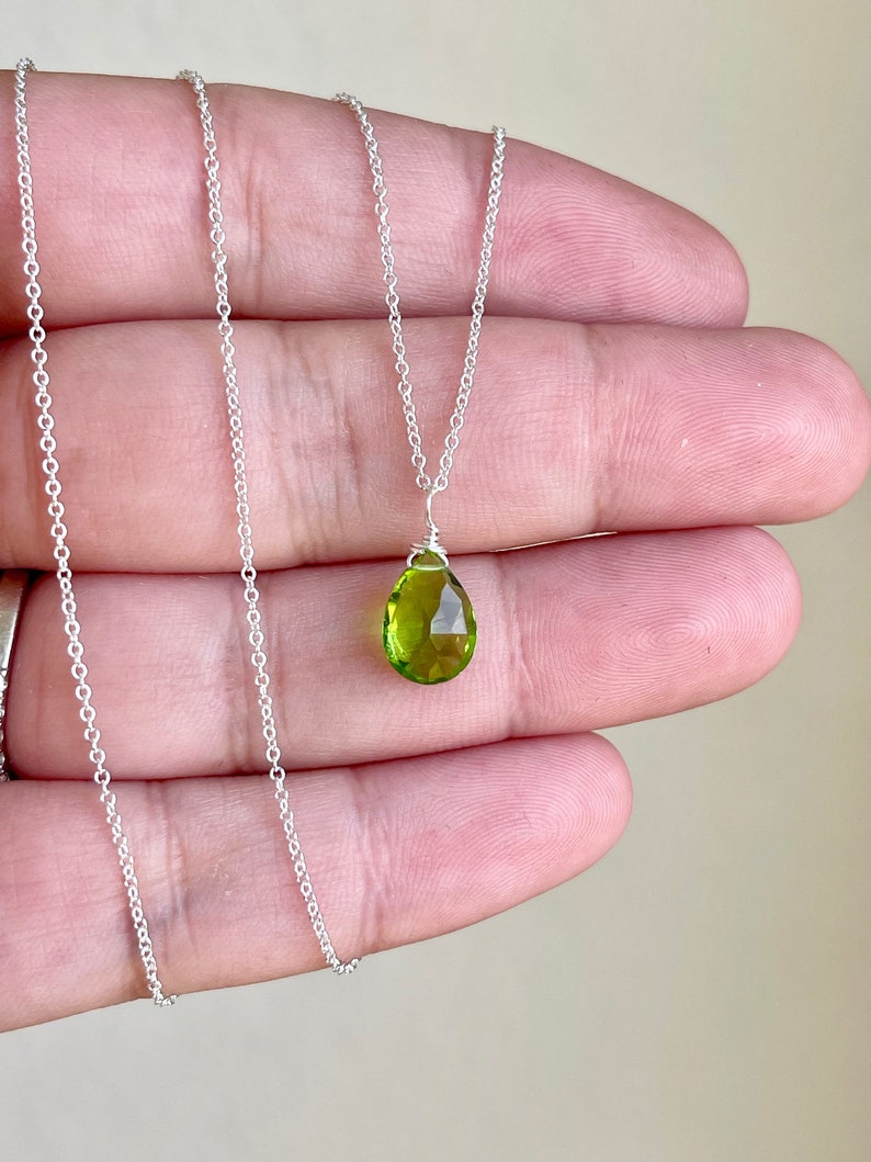 Peridot Necklace, August Birthstone, Lime Green Necklace, Tiny Peridot Pendant, Minimalist Drop Layering Necklace, Gift for her under 30 Sterling Silver