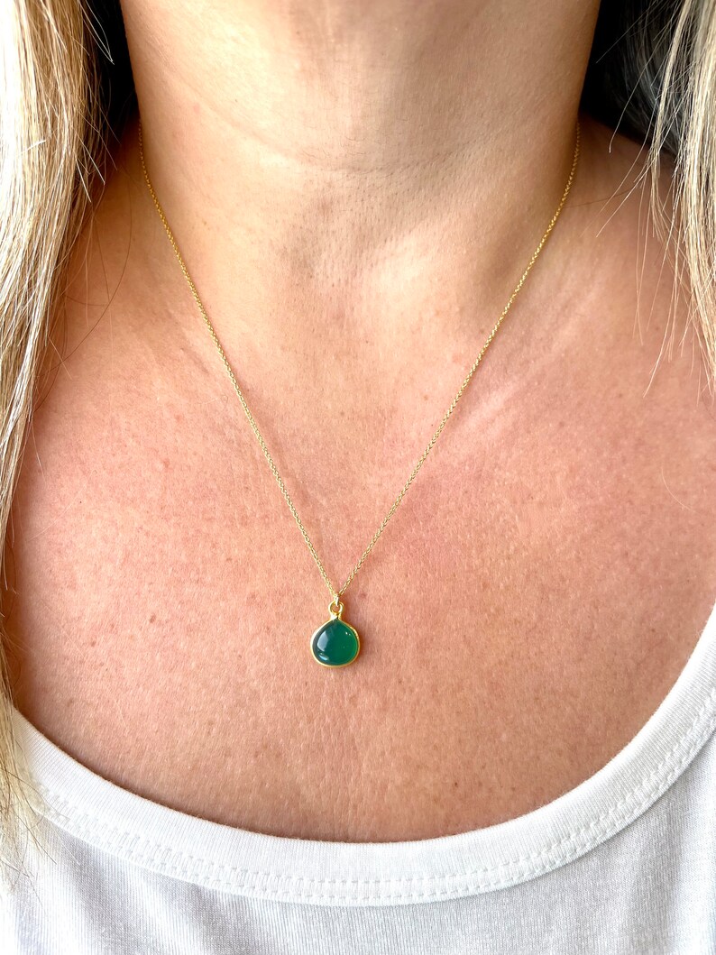 Green Onyx Teardrop Necklace, May Birthstone, Emerald Smooth Drop Pendant, Green Layering Minimalist Necklace, Emerald Jewelry, Gift for her image 9