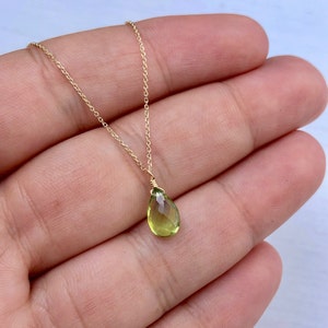 Peridot Necklace, August Birthstone, Green Peridot Pendant, Solid 14k Gold, Peridot Jewelry , Real Gold Necklace, Minimalist Gold Jewelry image 4