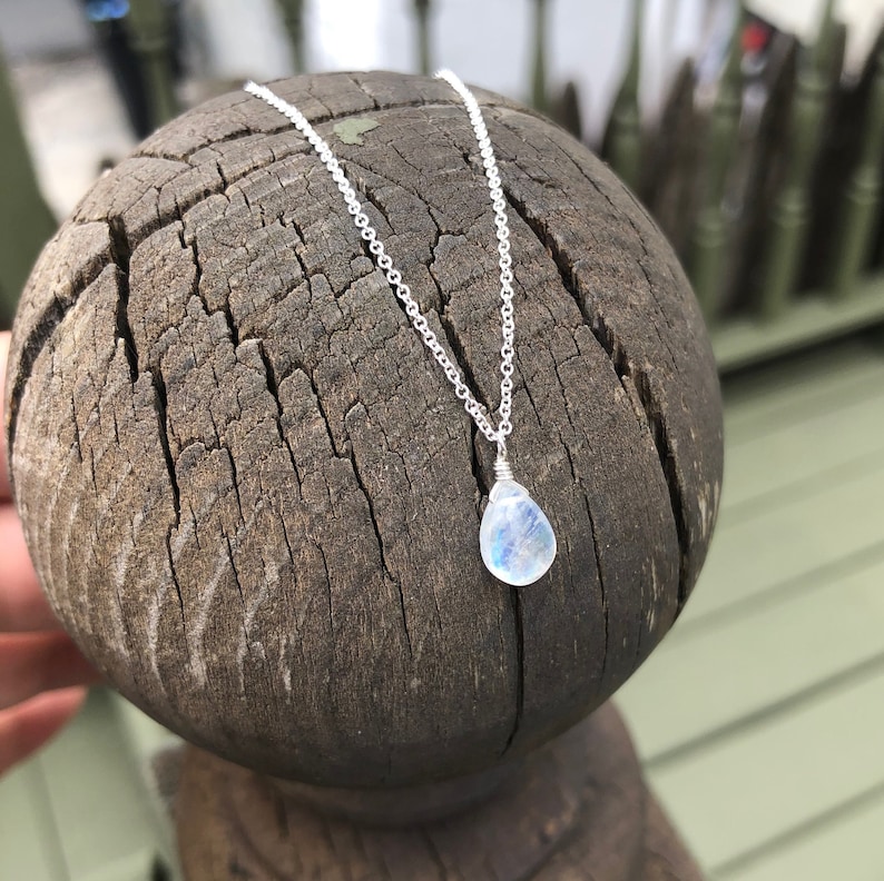 Rainbow Moonstone Necklace Smooth Rainbow Moonstone Teardrop Sterling Silver
