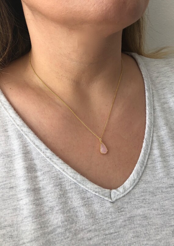 Buy Rose Quartz Necklace, Pink Teardrop Pendant, Minimalist Light 